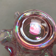 Load image into Gallery viewer, Fenton Pink Iridescent Glass Basket Ruffle Edge Grapes/Leaves Embossed Footed (4.5")
