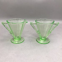 Load image into Gallery viewer, Vintage Green Uranium Glass Sugar &amp; Creamer Set (3.5")
