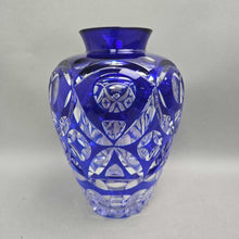 Load image into Gallery viewer, Cobalt Blue Cut-to-Clear Crystal Vase (9")
