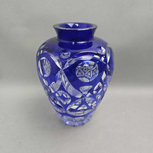 Load image into Gallery viewer, Cobalt Blue Cut-to-Clear Crystal Vase (9")
