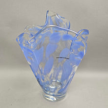 Load image into Gallery viewer, Polish Blue &amp; Clear Ruffled Art Glass Vase (10.5")
