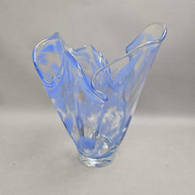 Load image into Gallery viewer, Polish Blue &amp; Clear Ruffled Art Glass Vase (10.5")

