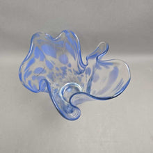 Load image into Gallery viewer, Polish Blue &amp; Clear Ruffled Art Glass Vase (10.5")
