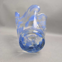 Load image into Gallery viewer, Polish Blue &amp; Clear Ruffled Art Glass Vase (10.5")
