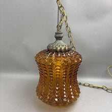 Load image into Gallery viewer, Amber Pressed Glass Swag Lamp (~15x10x10) (As-Is; Needs New Switch)
