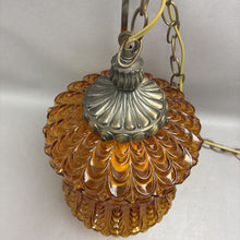 Load image into Gallery viewer, Amber Pressed Glass Swag Lamp (~15x10x10) (As-Is; Needs New Switch)
