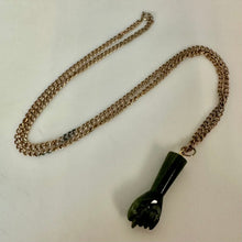 Load image into Gallery viewer, Vintage Jade Mano Figa Fist Luck Pendant on 24" Chain (1.5")
