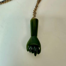 Load image into Gallery viewer, Vintage Jade Mano Figa Fist Luck Pendant on 24" Chain (1.5")
