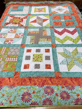 Load image into Gallery viewer, Handmade Orange &amp; Green Floral Quilt (74x62)
