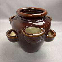 Load image into Gallery viewer, Brown Pottery 6 Pocket Strawberry Barrel Pot Planter Herbs Succulents (11")
