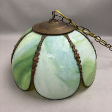 Load image into Gallery viewer, MCM Slag Green Glass Tulip 7 Panel Hanging Lamp (10x14)
