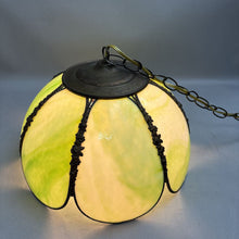 Load image into Gallery viewer, MCM Slag Green Glass Tulip 7 Panel Hanging Lamp (10x14)
