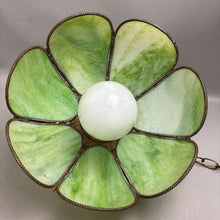 Load image into Gallery viewer, MCM Slag Green Glass Tulip 7 Panel Hanging Lamp (10x14)
