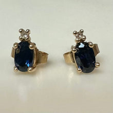Load image into Gallery viewer, 14K Gold Blue Topaz Diamond Stud Earrings (1.1g)

