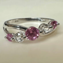 Load image into Gallery viewer, 10K White Gold Pink &amp; White Topaz Ring sz 7 (1.7g)
