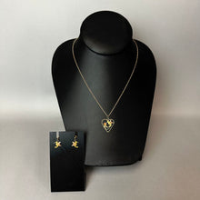 Load image into Gallery viewer, 10K Black Hills Gold Hummingbird Heart Pendant on 18" Gold Filled Chain Necklace &amp; Earrings Set (1.9g)

