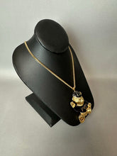Load image into Gallery viewer, Vintage All My Children Goldtone Enamel Teddy Bear Statement Pendant on 30" Chain w/ Box (3")
