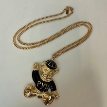 Load image into Gallery viewer, Vintage All My Children Goldtone Enamel Teddy Bear Statement Pendant on 30" Chain w/ Box (3")
