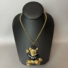 Load image into Gallery viewer, Vintage All My Children Goldtone Enamel Teddy Bear Statement Pendant on 30" Chain w/ Box (3")
