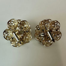 Load image into Gallery viewer, Vintage Sarah Cov Red Aurora Borealis Goldtone Filigree Flower Brooch Pin &amp; Clip Earrings Set (3.5, 1.25")
