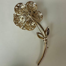Load image into Gallery viewer, Vintage Sarah Cov Red Aurora Borealis Goldtone Filigree Flower Brooch Pin &amp; Clip Earrings Set (3.5, 1.25")
