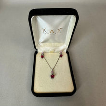 Load image into Gallery viewer, Kay Jewelers Sterling Ruby Topaz Diamond Heart Pendant on 18" Chain Necklace &amp; Earrings Set
