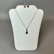 Load image into Gallery viewer, Kay Jewelers Sterling Ruby Topaz Diamond Heart Pendant on 18" Chain Necklace &amp; Earrings Set
