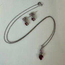 Load image into Gallery viewer, Kay Jewelers Sterling Ruby Topaz Diamond Heart Pendant on 18" Chain Necklace &amp; Earrings Set
