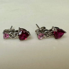 Load image into Gallery viewer, Kay Jewelers Sterling Ruby Topaz Diamond Heart Pendant on 18" Chain Necklace &amp; Earrings Set
