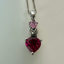 Load image into Gallery viewer, Kay Jewelers Sterling Ruby Topaz Diamond Heart Pendant on 18" Chain Necklace &amp; Earrings Set
