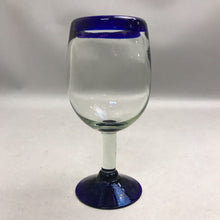 Load image into Gallery viewer, Mexican Hand Blown Cobalt Blue Rim Wine Glass (6")(6 Available)
