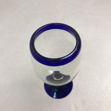 Load image into Gallery viewer, Mexican Hand Blown Cobalt Blue Rim Wine Glass (6")(6 Available)
