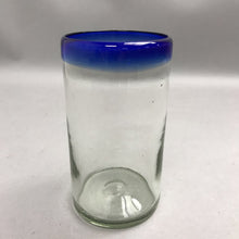 Load image into Gallery viewer, Mexican Hand Blown Cobalt Blue Rim Tumbler Glass (6")(4 Available)
