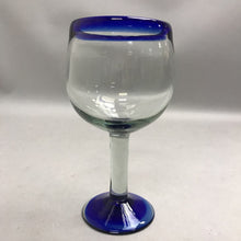 Load image into Gallery viewer, Mexican Hand Blown Cobalt Blue Rim Stemmed Wine Glass (7")(2 Available)
