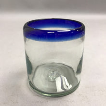 Load image into Gallery viewer, Mexican Hand Blown Cobalt Blue Rim Rocks Glass (3")(4 Available)
