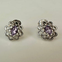 Load image into Gallery viewer, Vintage Sterling Amethyst Flower Stud Earrings
