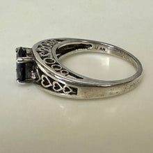 Load image into Gallery viewer, Vintage Sterling Blue Topaz CZ Accent Filigree Ring sz 8
