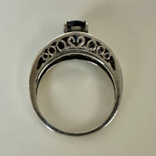 Load image into Gallery viewer, Vintage Sterling Blue Topaz CZ Accent Filigree Ring sz 8
