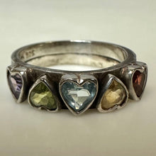 Load image into Gallery viewer, Vintage Sterling Multi Gem Hearts Puzzle Ring Set of 2 sz 6
