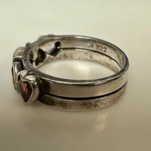 Load image into Gallery viewer, Vintage Sterling Multi Gem Hearts Puzzle Ring Set of 2 sz 6
