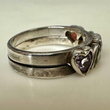 Load image into Gallery viewer, Vintage Sterling Multi Gem Hearts Puzzle Ring Set of 2 sz 6
