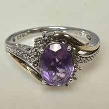 Load image into Gallery viewer, Vintage Alwand Vahan 10K Gold Sterling Amethyst Diamond Ring sz 7
