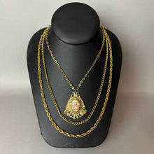 Load image into Gallery viewer, Vintage Victorian Revival Courting Couple Cameo Goldtone Triple Chain Necklace (18")
