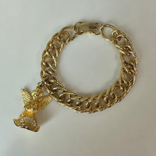 Load image into Gallery viewer, Vintage General Mfg. Golden Birthday Angel May Charm on 7.25" Chain Bracelet
