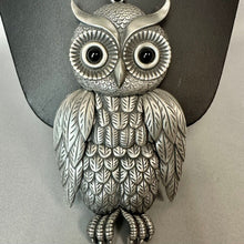 Load image into Gallery viewer, Vintage Pewter Articulated Wings 4.5" Owl Statement Necklace (22")
