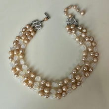 Load image into Gallery viewer, Vintage Opalite Bead Faux Peach Baroque Pearl Triple Strand Necklace (16")
