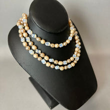 Load image into Gallery viewer, Vintage Opalite Bead Faux Peach Baroque Pearl Triple Strand Necklace (16")
