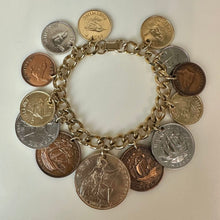 Load image into Gallery viewer, Vintage International Coins Charm Bracelet (7")
