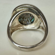 Load image into Gallery viewer, Michael Dawkins Sterling Starry Night Faceted Crystal Over Abalone Ring sz 7
