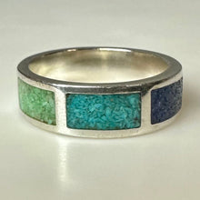 Load image into Gallery viewer, Vintage Coleman CCO Sterling Turquoise Malachite Lapis Lazuli Ring sz 8
